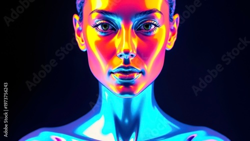 Neon Woman Portrait Digital Art