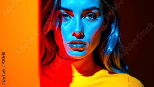 Woman with colorful lighting