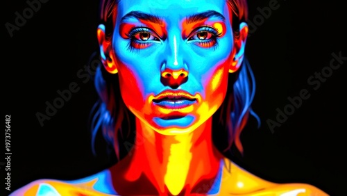 Stunning Portrait With Vibrant Blue And Yellow Lighting Effects