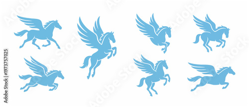 Pegasus Silhouette Set Winged Horse Icons Vector Illustration for Mythology and Fantasy Design Collection Isolated on White Background for Branding, Logo Graphic Elements, and Emblem Symbol Applicatio