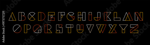 Typography font with geometric alphabet. Modern abstract typeface design with letters in geometry style. Set of English characters and digits, vector illustration