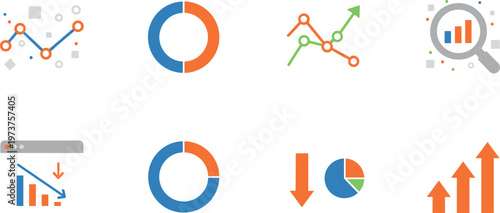 Colorful vector illustration of business analytics icons symbolizing data, growth, and performance