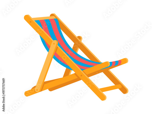 Striped fabric beach chair with wooden frame white background deckchair lounger