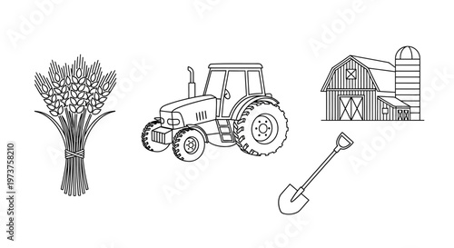 Agricultural tools and farm equipment.