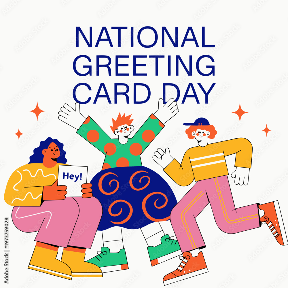 Fototapeta premium Cheerful group of diverse friends celebrating National Greeting Card Day, sharing heartfelt greetings and spreading joy through colorful cards