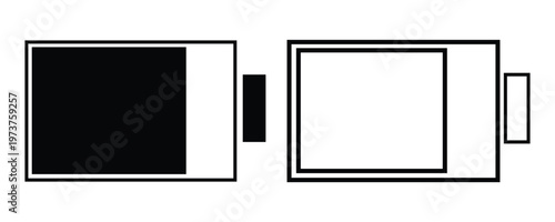 Vector Set of Horizontal Black and Outline Battery Icons with Three Quarter Energy Fill Level Representing Power Storage and Charging Status Indicators.