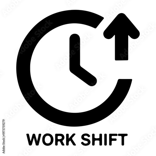 Minimalist work shift clock icon with upward arrow for business scheduling