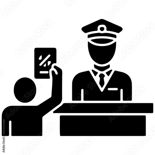 minimalist passport control officer checking traveler document flat icon