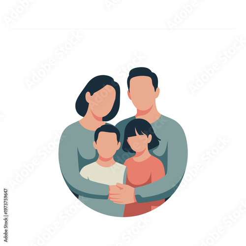 A heartwarming illustration of a multiracial family embracing each other, symbolizing unity, love, and togetherness in a modern flat design.