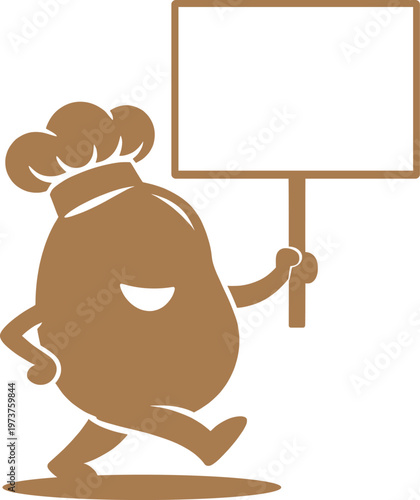 Cute Potato Chef Mascot Holding Blank Sign Cartoon Vector Illustration.