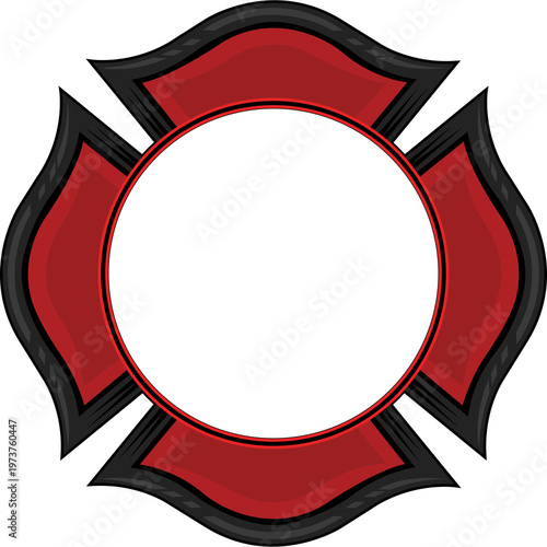 Photos Red and black firefighter Maltese cross emblem vector with blank circular center for fire department logo and rescue service badge