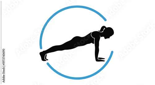 Female fitness silhouette performing a plank exercise for core strength and workout training.
