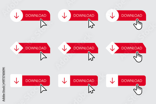 Download Button Click Icons Set for File Transfer Web and App Interface