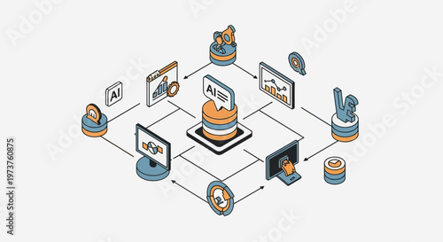 Artificial intelligence data flow network concept with interconnected devices