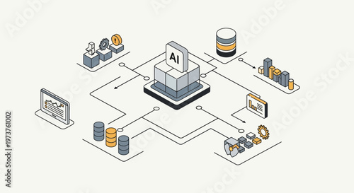 Artificial intelligence concept with interconnected data and machines