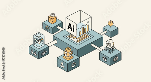 AI technology workflow automation process with interconnected blocks