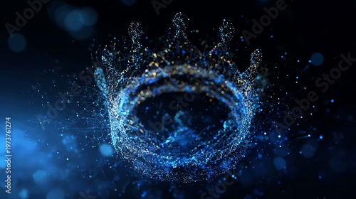 A digital representation of a shimmering crown, exuding regality and power. The crown is made of countless tiny particles, creating an effect of ethereal elegance