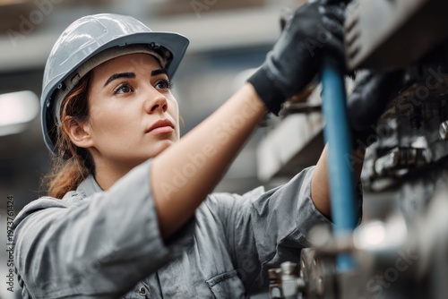 A dedicated worker operates machinery in a busy manufacturing facility.