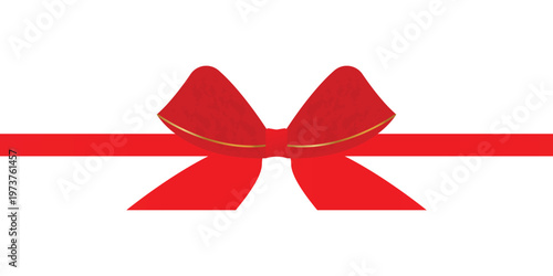 Vector decorative shiny gift red ribbon with tied bow design element isolated on transparent background