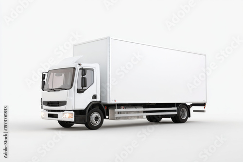 White box truck side view isolated on white background.