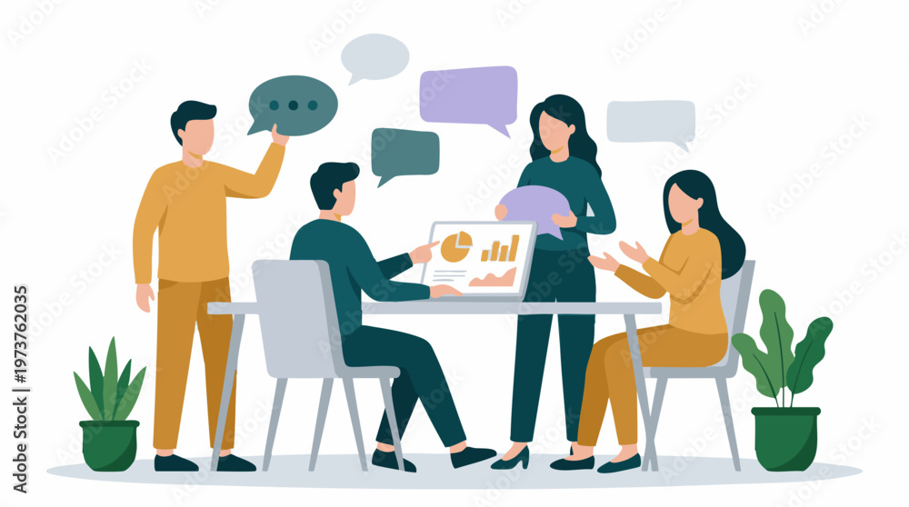 Fototapeta premium Business Team Collaboration and Discussion with Data Analysis Illustration