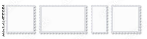 Set of postage stamp mockup blank isolated on transparent background. vintage photo frame