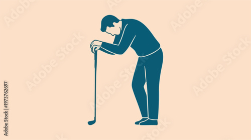 Cuadro en lienzo Stylized illustration of a tired golfer leaning on a club, contemplating the gam