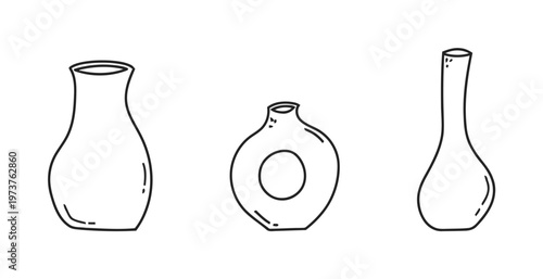 Three stylized vases with unique shapes and openings