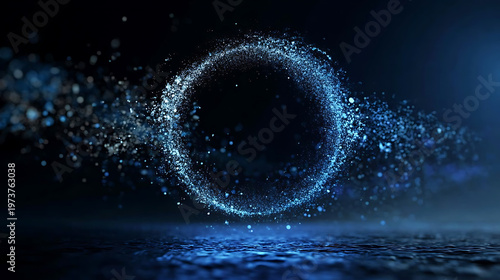 A glowing, abstract ring floating in a dark, atmospheric space