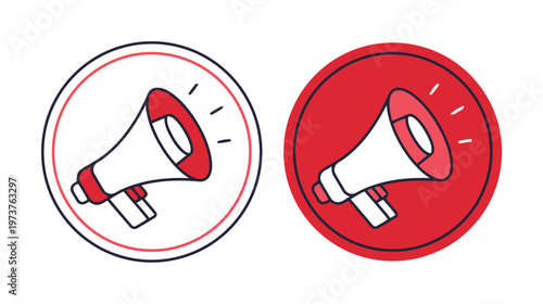 Two Megaphone One Outline, One Solid Red Circle