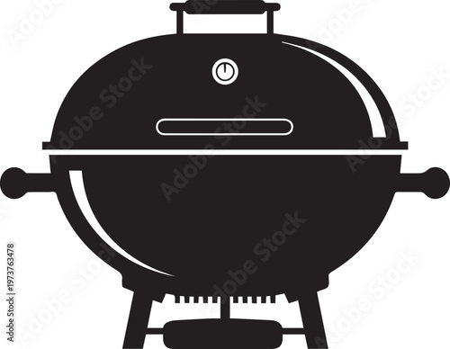 Barbecue grill silhouette vector illustration for cooking and outdoor party with line art