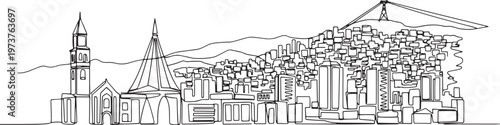 Continuous single line drawing of Caracas skyline, Venezuela capital city outline