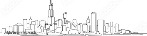 Continuous single line drawing of Chicago skyline, USA city landmark outline
