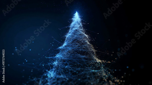 A dazzling abstract Christmas tree sparkling against a dark backdrop