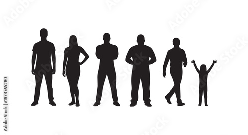 A group of stick figure silhouettes representing diversity and unity in a simple black and white illustration