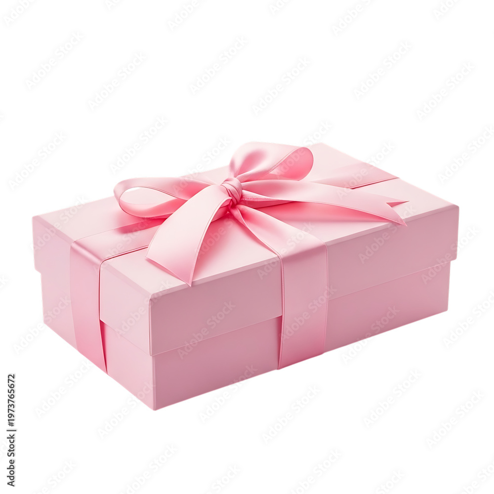 Fototapeta premium Pink rectangle gift box with elegant silk bow.