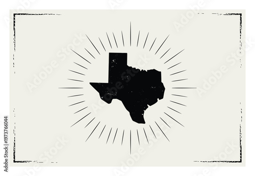 Vintage Texas Silhouette with Sunburst and Distressed Border