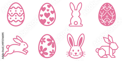 Easter bunny rabbits silhouettes vector illustration, Happy Easter vector design on a white background. a cute bunny, chick, basket, carrot, flower, and decorated eggs with various