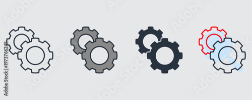 Black and Red settings icon. Cogwheel symbol. Gear wheel vector linear icon for use in any purpose.