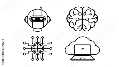 Artificial Intelligence AI Chatbot Automation Robotics Flat Icon Set Modern Vector Collection