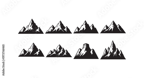 Illustration of a majestic mountain range with snow capped peaks against a clear sky