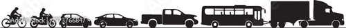 Vehicle icons, transportation silhouettes, black transport collection, 6 icons