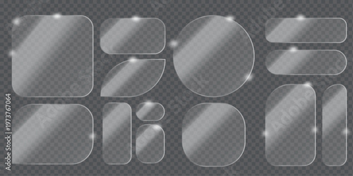 Abstract arrangement of shiny reflective rectangular and organic shapes on a dark background