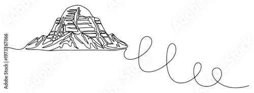 Konstfotografi Sacred mountain pilgrimage peak in minimalist continuous line art style