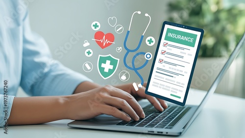 Healthcare, insurance, laptop, online, medical, protection
