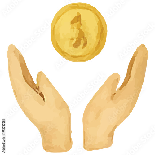 Hands Holding Coin for Donation, Charity Giving, and Financial Support Concept