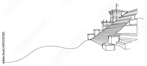 Foto Ancient temple stairs or riverbank ghat in minimalist continuous line art style