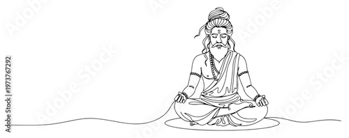 Bild auf Leinwand Yogi sitting in meditation pose with long beard and rudraksha beads in minimalis