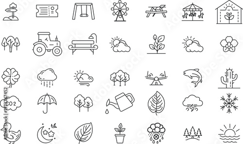 Nature Environment Outdoors Weather Agriculture Gardening Park and Recreation Vector Silhouette and Pictogram Icon Set.eps