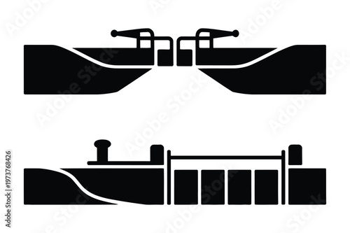 Illustration of canal locks opening and closing